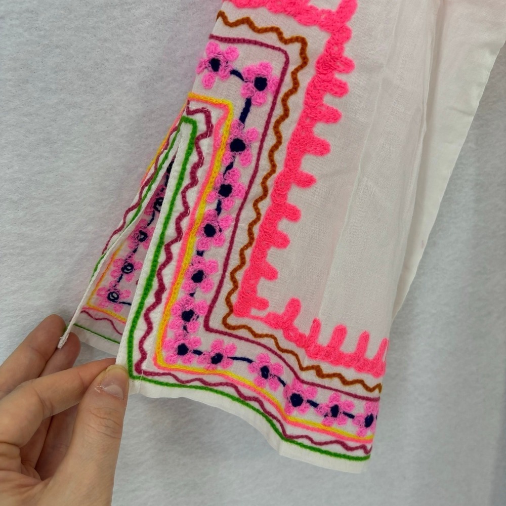 Debbie Katz Cover Up Mini Dress XS White Pink Summer Boho Beach Vacation - Picture 7 of 14